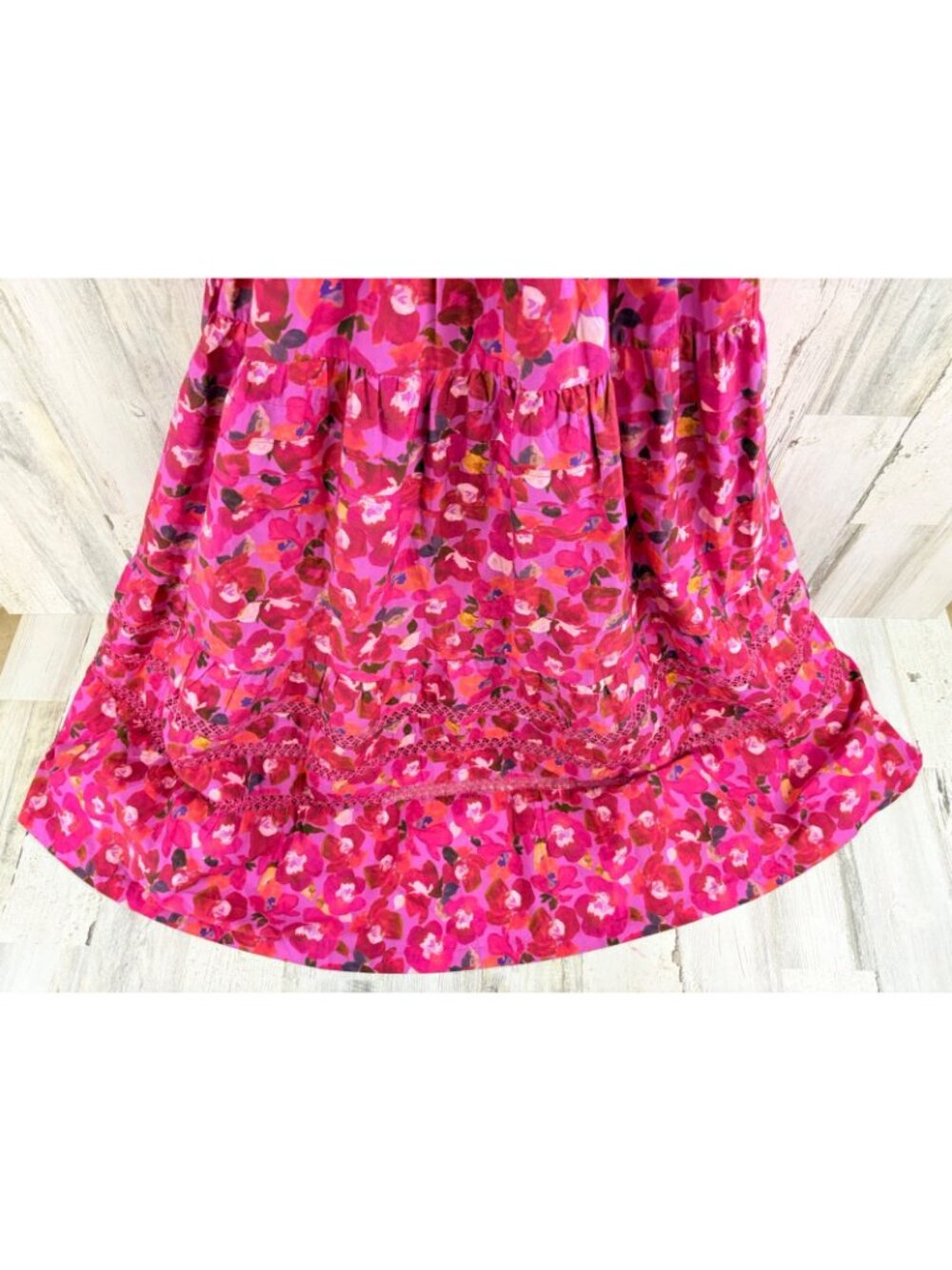 Mi Golondrina Sz L Smocked Midi Dress Pink Floral Mexico - Picture 14 of 16